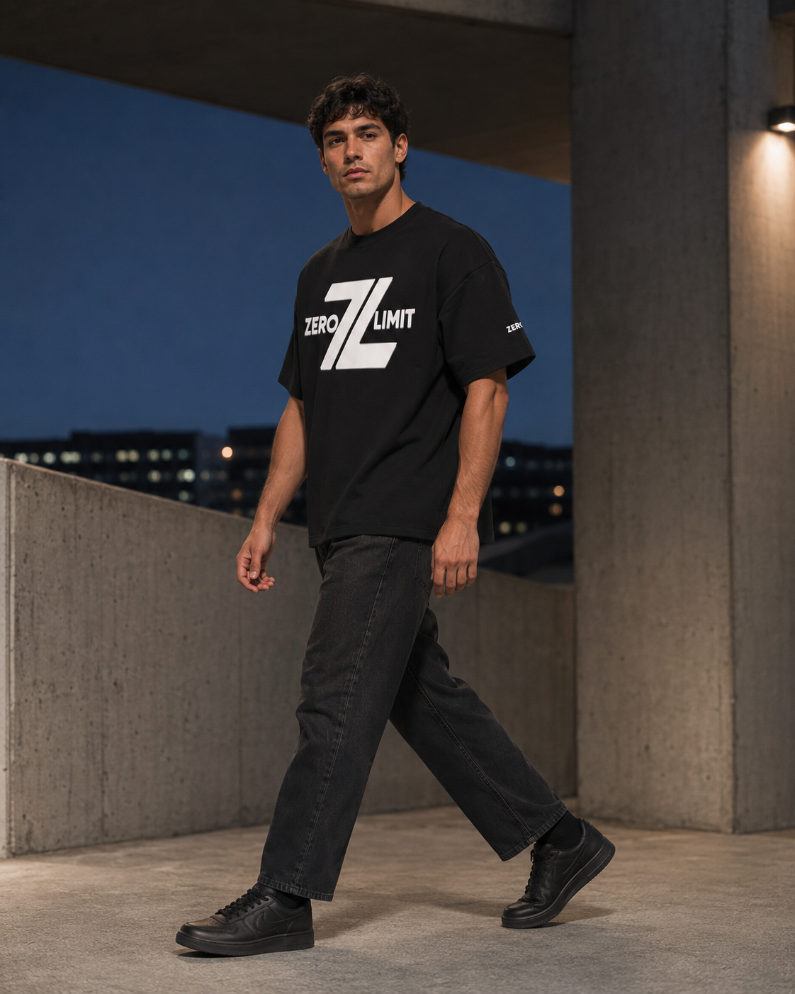 ZERO LIMIT 400 GSM Boxy T-Shirt Schwarz – Model