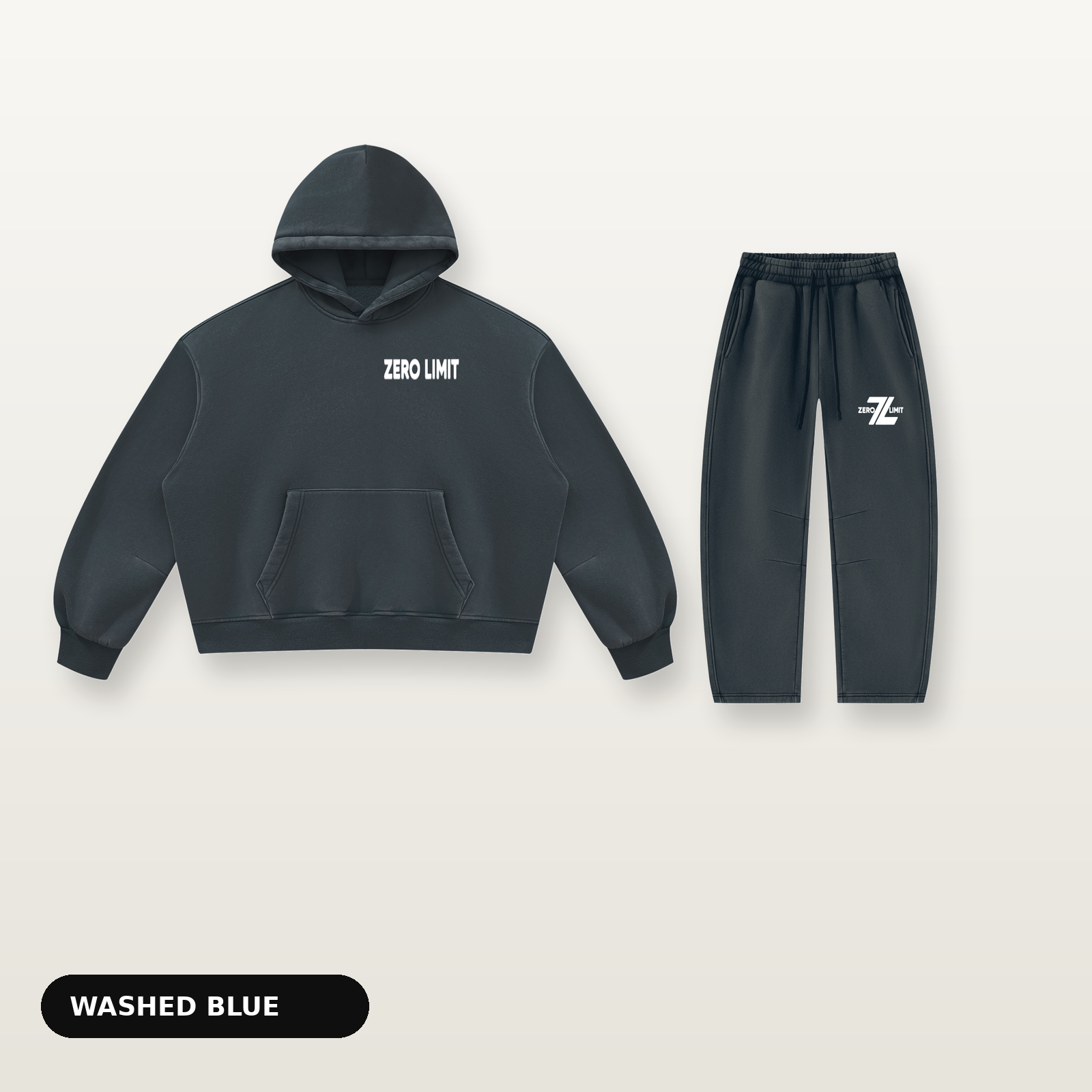 ZERO LIMIT Set Vintage Blau – Hoodie und Jogger