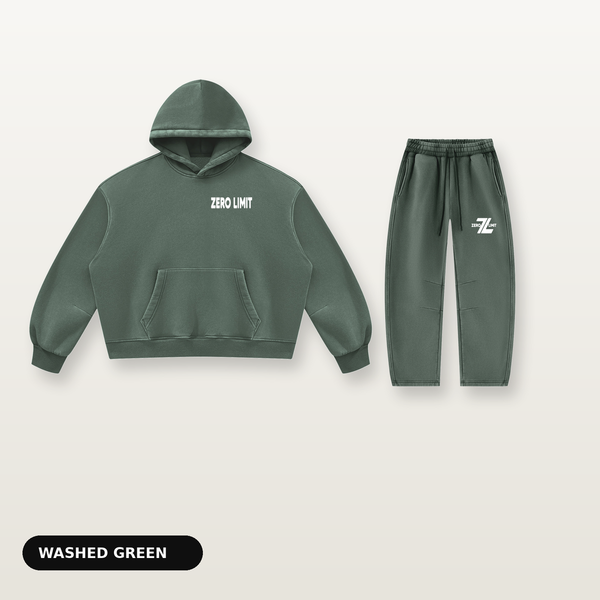 ZERO LIMIT Set Vintage Grün – Hoodie und Jogger