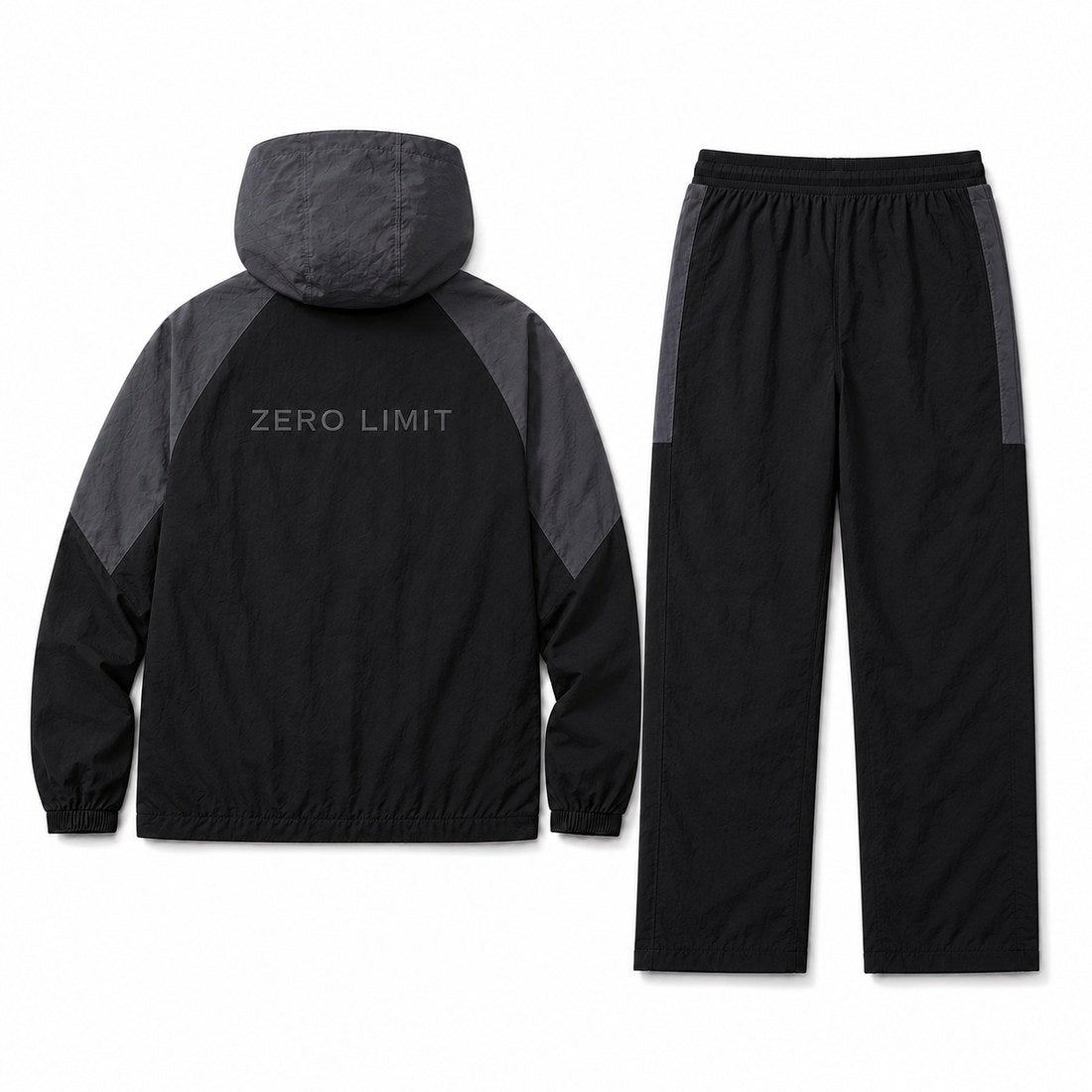 ZERO LIMIT Technical Tracksuit Set in Black and Charcoal - back view