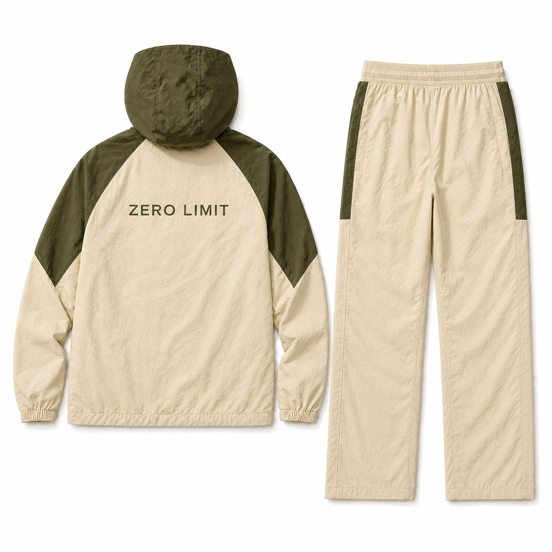 ZERO LIMIT Technical Tracksuit Set in Cream and Olive Green - back view