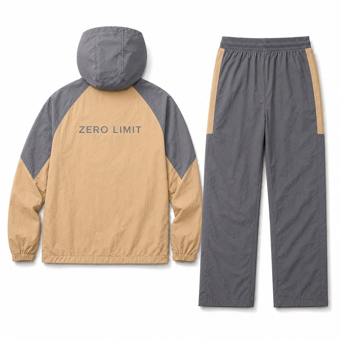 ZERO LIMIT Technical Tracksuit Set in Stone Beige and Slate Grey - back view
