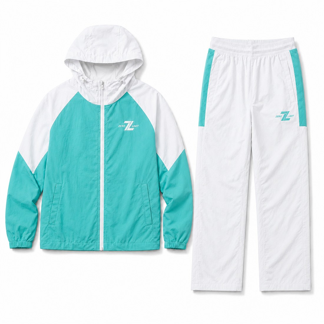 ZERO LIMIT Technical Tracksuit Set in Tiffany Blue and White - front view